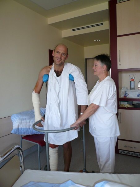 Daniel recovering in hospital after his motorbike accident